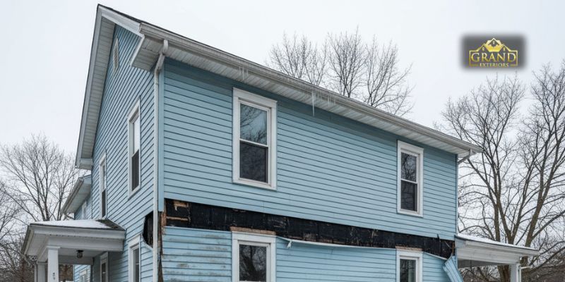 Freeze-thaw cycle causing cracks and moisture damage in exterior home siding