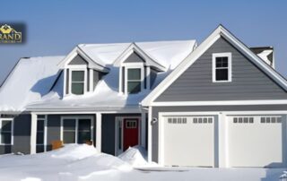 Home exterior prepared for winter with insulated roof, maintained siding, and snow protection